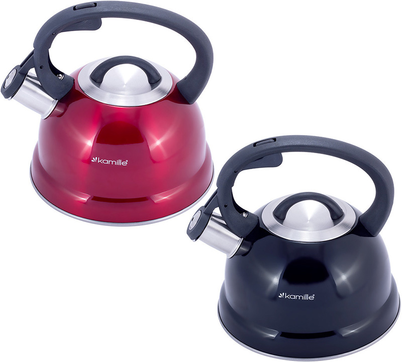 Чайник Kamille Whistling Kettle 1.8л з нержавіючої сталі зі свистком (синій, червоний)