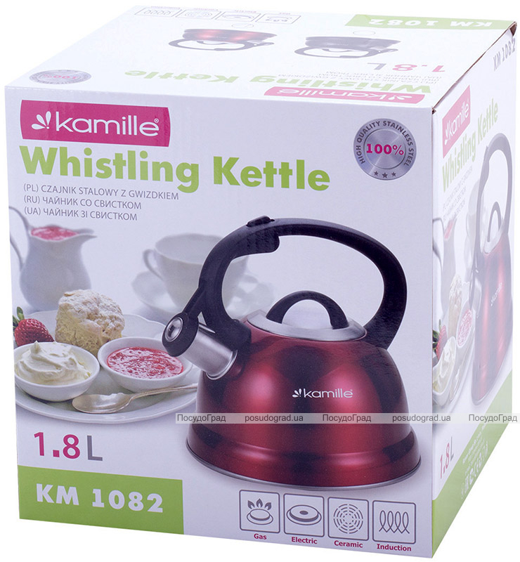 Чайник Kamille Whistling Kettle 1.8л из нержавеющей стали со свистком (синий, красный)