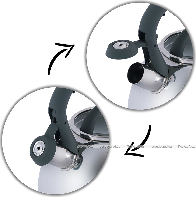Чайник Kamille Whistling Kettle 2.7л з нержавіючої сталі зі свистком і скляною кришкою (сіра ручка)