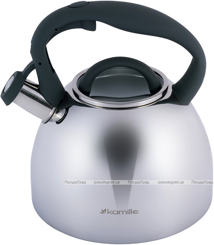 Чайник Kamille Whistling Kettle 2.7л з нержавіючої сталі зі свистком і скляною кришкою (сіра ручка)