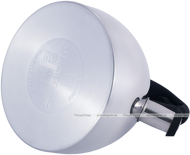 Чайник Kamille Whistling Kettle 2.7л з нержавіючої сталі зі свистком і скляною кришкою (чорна ручка)