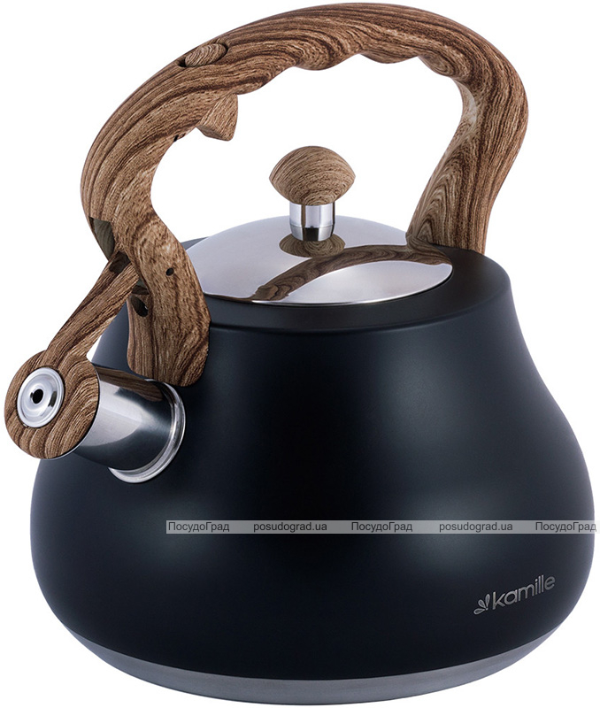 Чайник Kamille Whistling Kettle Black 2.7л з нержавіючої сталі зі свистком (чорний)