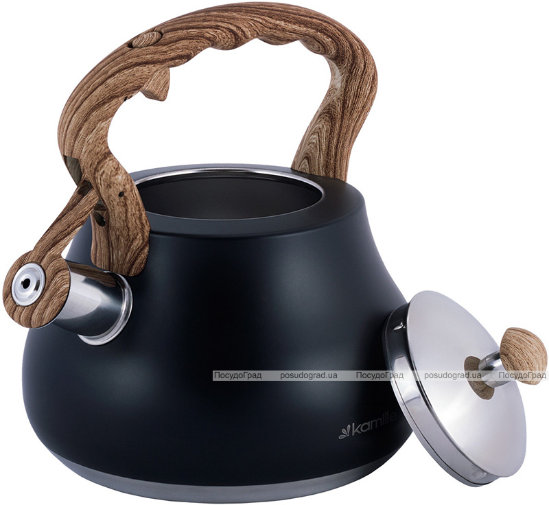 Чайник Kamille Whistling Kettle Black 2.7л з нержавіючої сталі зі свистком (чорний)