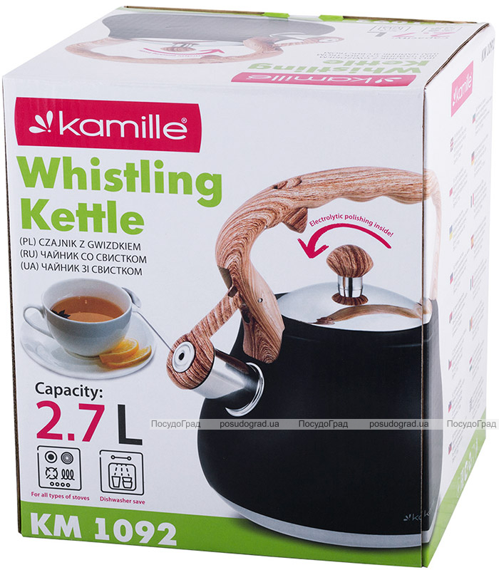 Чайник Kamille Whistling Kettle Black 2.7л з нержавіючої сталі зі свистком (чорний)