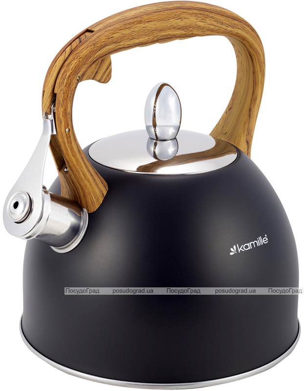 Чайник Kamille Whistling Kettle Black 2.5л з нержавіючої сталі зі свистком (чорний)