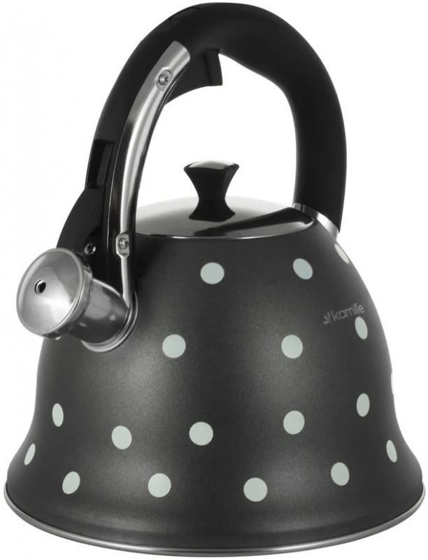 Чайник Kamille Whistling Kettle Black 2.5л з нержавіючої сталі зі свистком (чорний у горох)