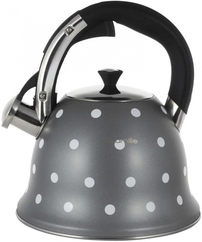 Чайник Kamille Whistling Kettle Grey 2.5л з нержавіючої сталі зі свистком (сірий у горох)