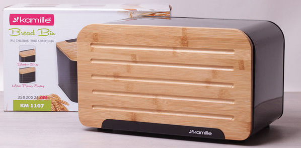 Хлібниця Kamille Breadbasket Steel&Bamboo 35х20см з нержавіючої сталі