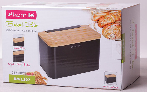 Хлібниця Kamille Breadbasket Steel&Bamboo 35х20см з нержавіючої сталі