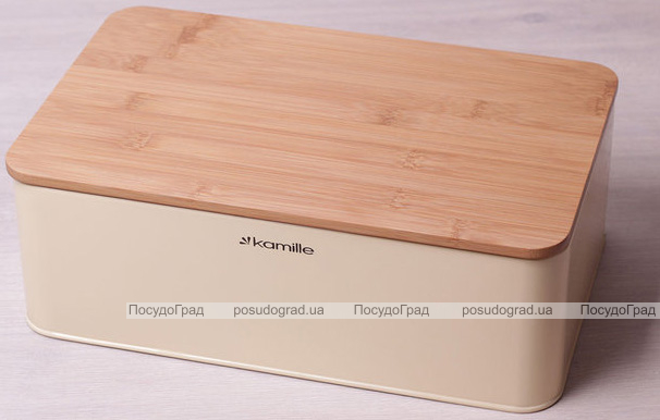 Хлібниця Kamille Breadbasket Steel&Bamboo 33х21см з нержавіючої сталі