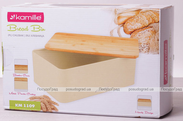 Хлібниця Kamille Breadbasket Steel&Bamboo 33х21см з нержавіючої сталі