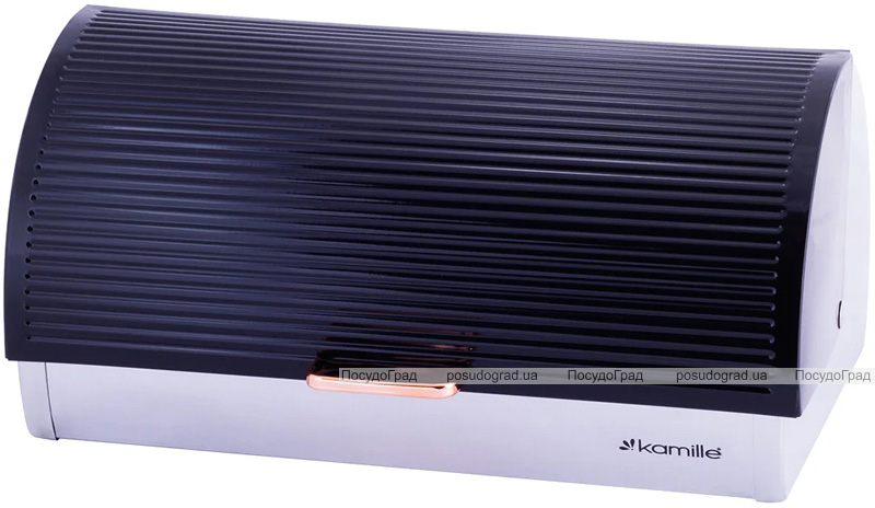 Хлібниця Kamille Breadbasket Steel&Plastic 38.5х25.5х18.5см з нержавіючої сталі з пластиковою кришкою