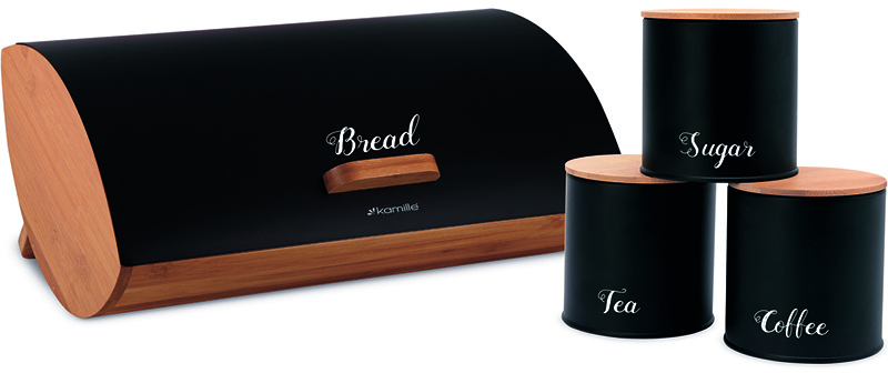 Хлібниця Kamille Breadbasket Wooden 35х25х16см бамбукова з набором ємностей для крупи (чорні)