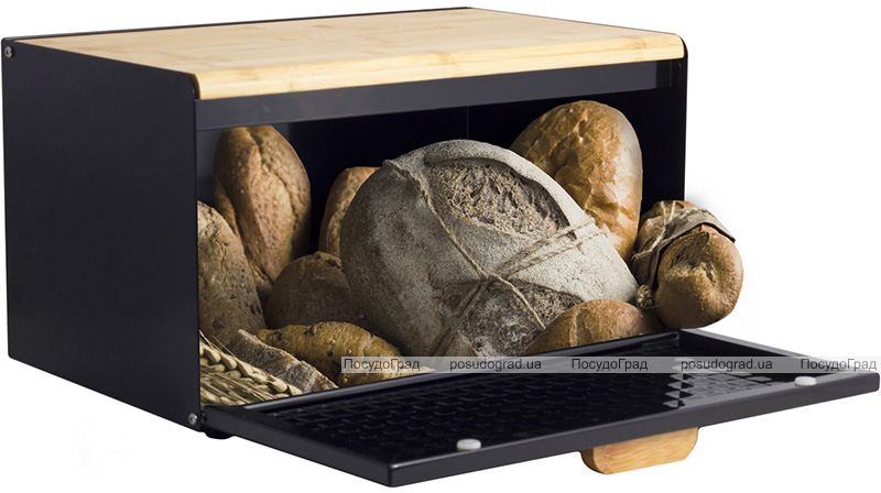 Хлібниця Kamille Breadbasket Wooden Openwork 36х22х20см бамбукова зі сталевою кришкою (чорна)