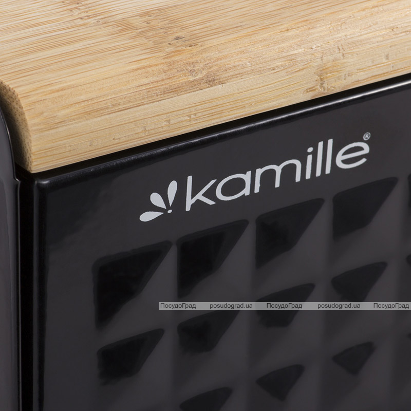Хлібниця Kamille Breadbasket Wooden Openwork 36х22х20см бамбукова зі сталевою кришкою (чорна)