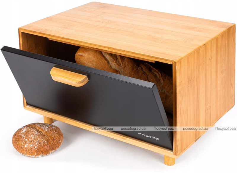 Хлібниця Kamille Black&Wood бамбукова 36х26х23см зі сталевою кришкою