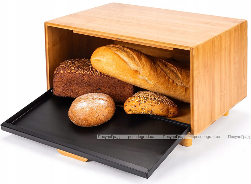 Хлібниця Kamille Black&Wood бамбукова 36х26х23см зі сталевою кришкою