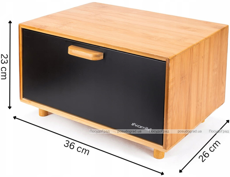 Хлібниця Kamille Black&Wood бамбукова 36х26х23см зі сталевою кришкою