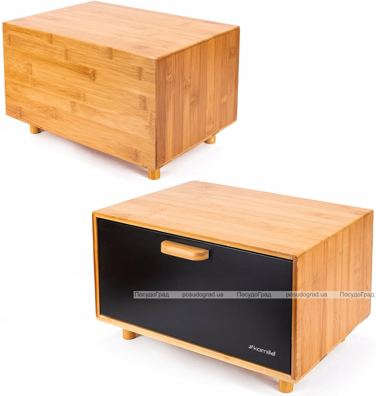 Хлібниця Kamille Black&Wood бамбукова 36х26х23см зі сталевою кришкою
