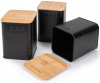 Хлібниця Kamille Black&Wood 36х22х20см з дерев'яною кришкою + 3 ємності для зберігання, чорна