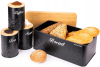 Хлібниця Kamille Black&Wood 36х22х20см з дерев'яною кришкою + 3 ємності для зберігання, чорні