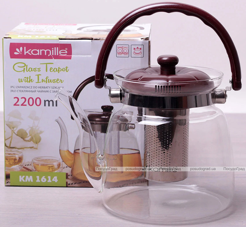 Чайник заварювальний Kamille Orlate 2200мл скляний зі сталевим ситечком