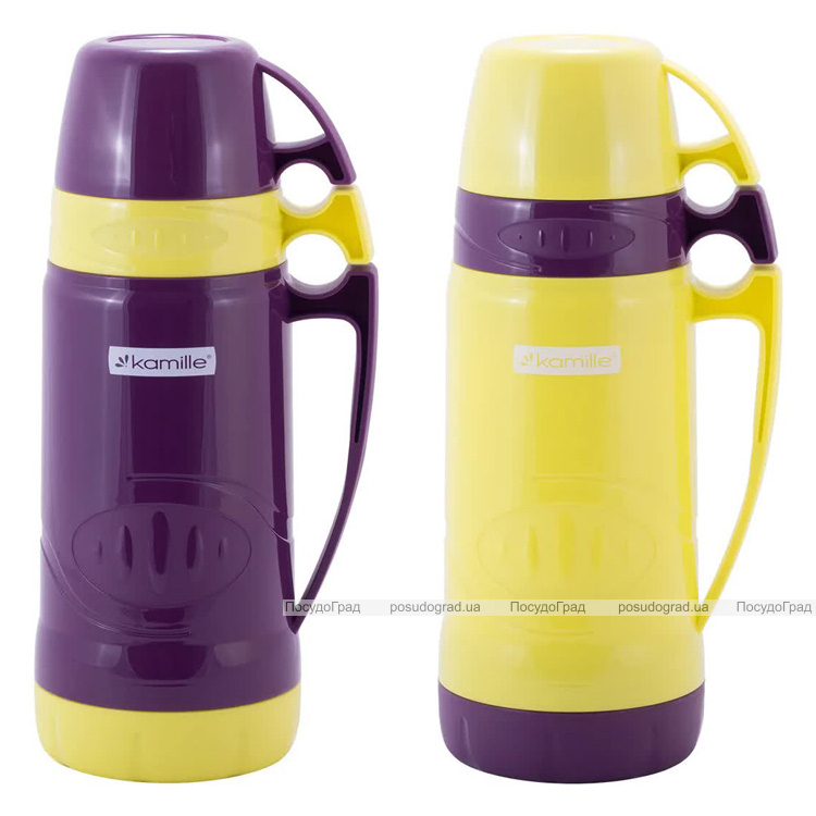 Термос Kamille Glass Violet 1000мл зеркальная колба и 2 чашки