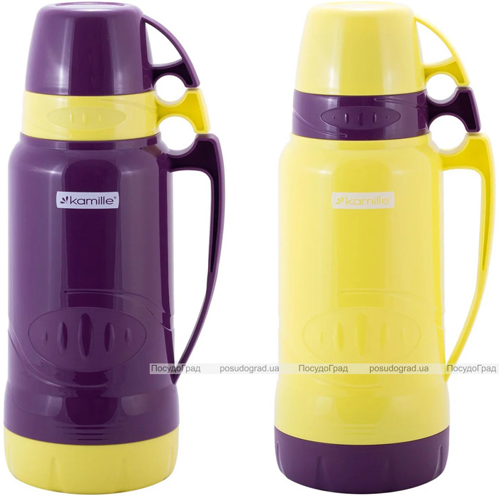 Термос Kamille Glass Violet 1800мл зеркальная колба и 2 чашки