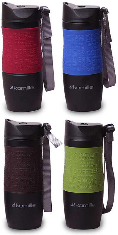 Термокружка Kamille Coffee 380мл з ремінцем, нержавіюча сталь