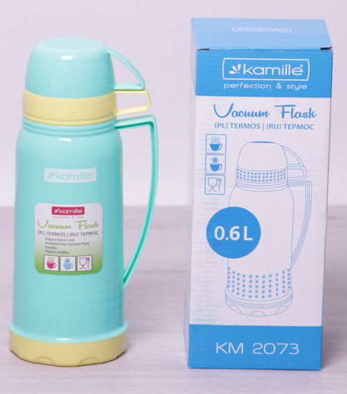 Термос Kamille Glass 600мл зеркальная колба и 2 чашки