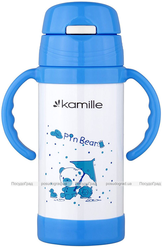 Термос детский Kamille "Зоопарк" 350мл с двумя ручками