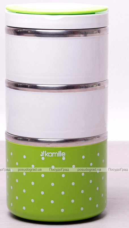 Ланч-бокс Kamille Priori 1480мл на 3 емкости Ø11х23.5см