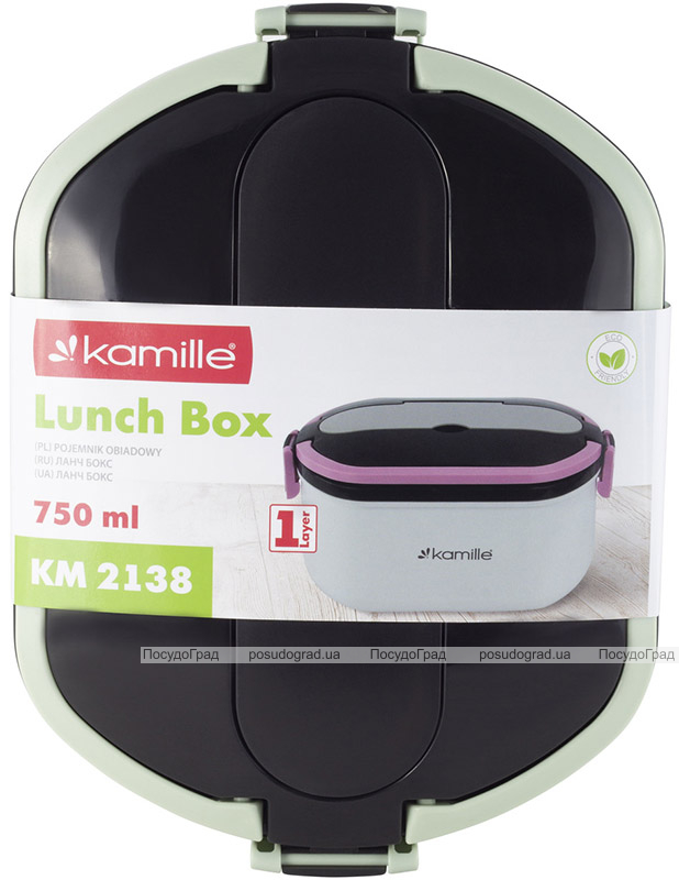 Ланч-бокс Kamille Snack 750мл, пластик і нержавіюча сталь, білий