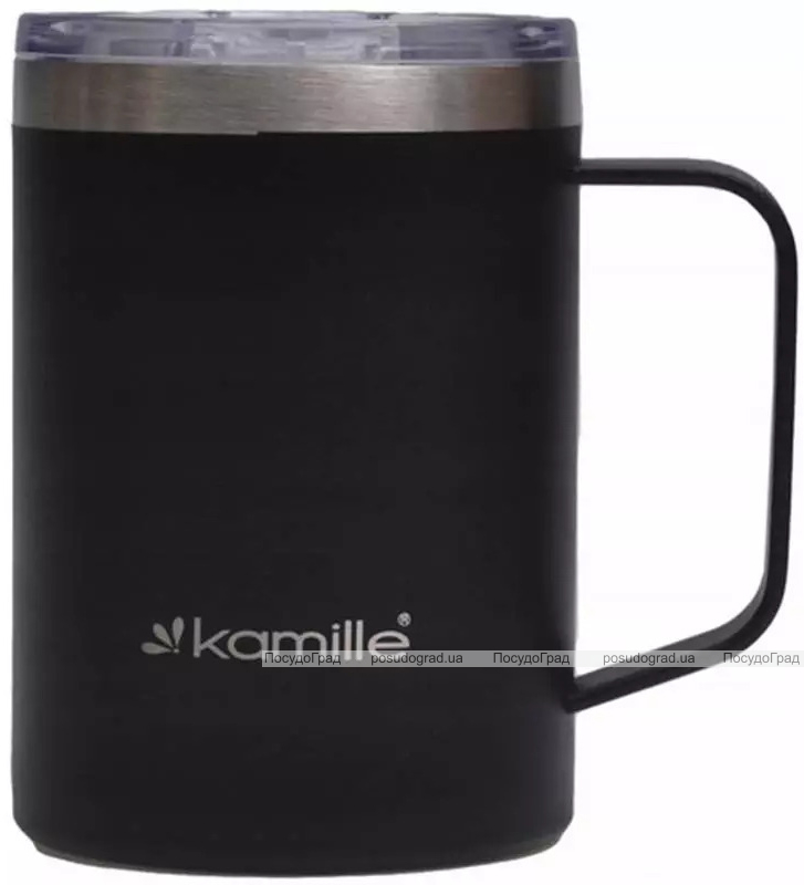 Термокружка Kamille Black 360мл з ручкою, чорна