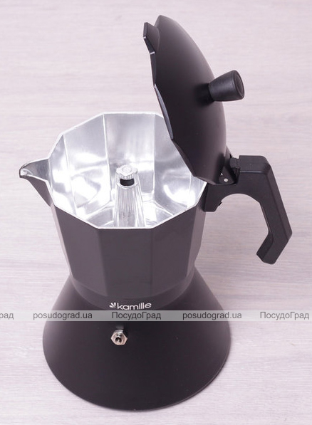Кавоварка гейзерна Kamille Black 150мл з широким дном