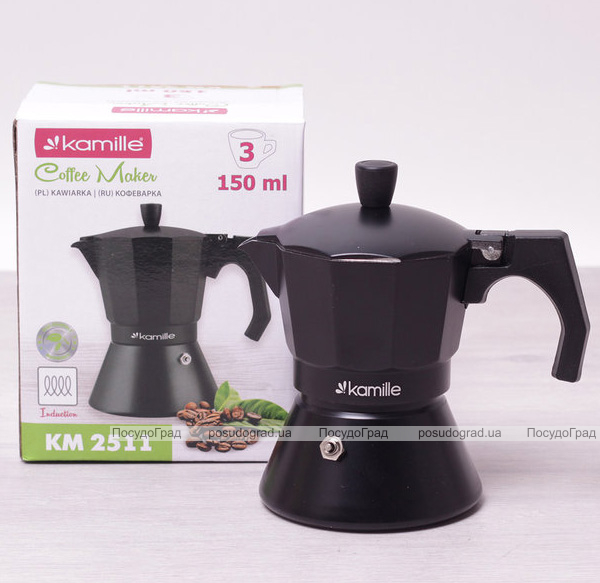 Кавоварка гейзерна Kamille Black 150мл з широким дном