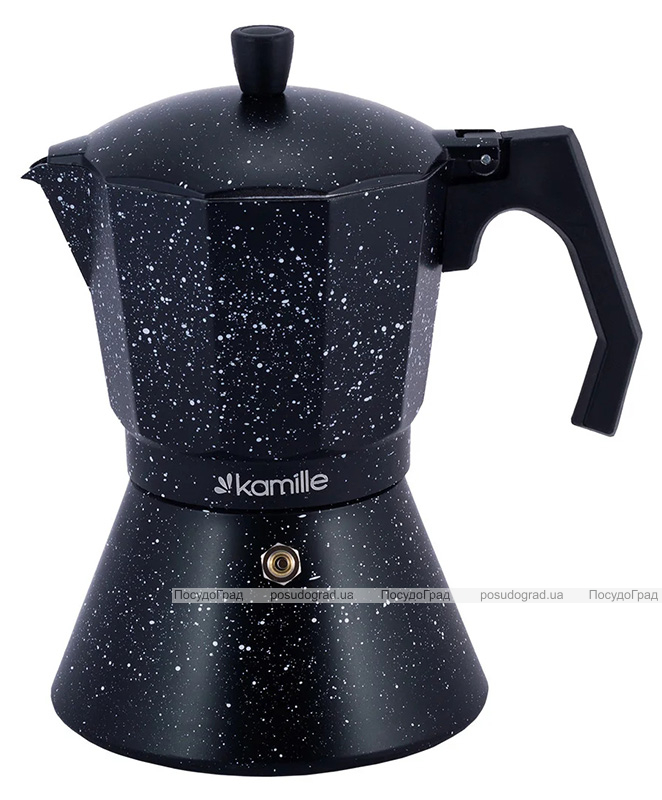 Кавоварка гейзерна Kamille Andel Black 600мл на 12 чашок