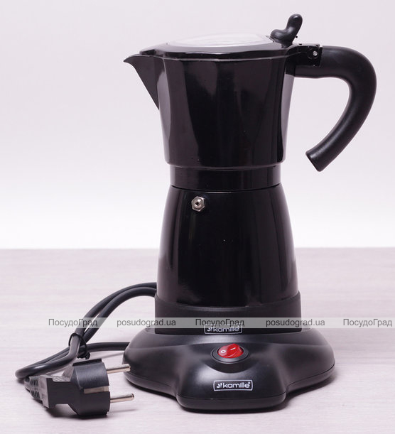 Кавоварка гейзерна Kamille Black 300мл (6 порцій), електрична