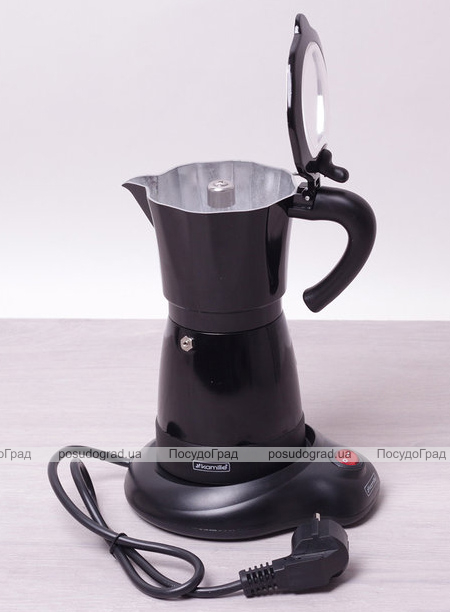 Кавоварка гейзерна Kamille Black 300мл (6 порцій), електрична