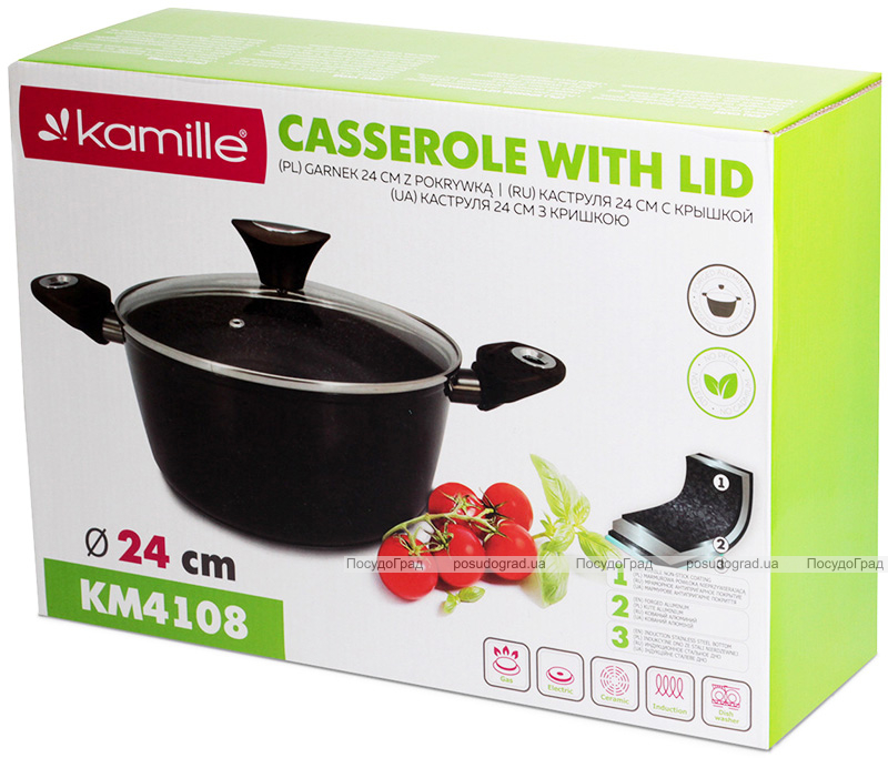 Каструля Kamille Black Gotland 4л з мармуровим антипригарним покриттям