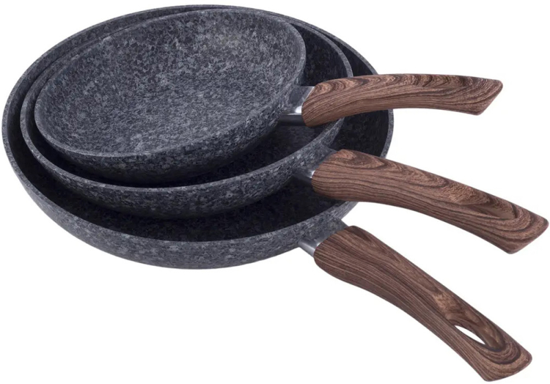 Набір 3 сковороди Kamille Grey Marble 20см, 24см, 28см, індукційні з антипригарним покриттям