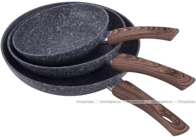 Набір 3 сковороди Kamille Grey Marble 20см, 24см, 28см, індукційні з антипригарним покриттям