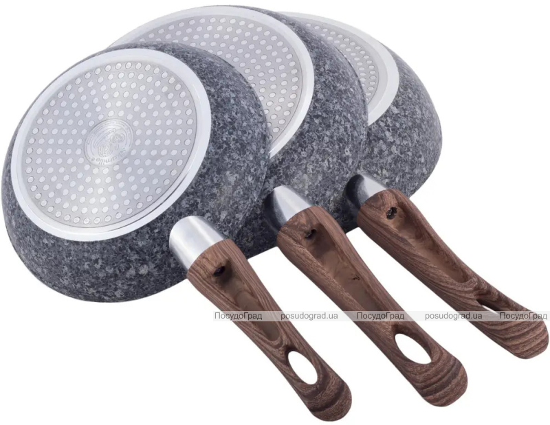 Набір 3 сковороди Kamille Grey Marble 20см, 24см, 28см, індукційні з антипригарним покриттям