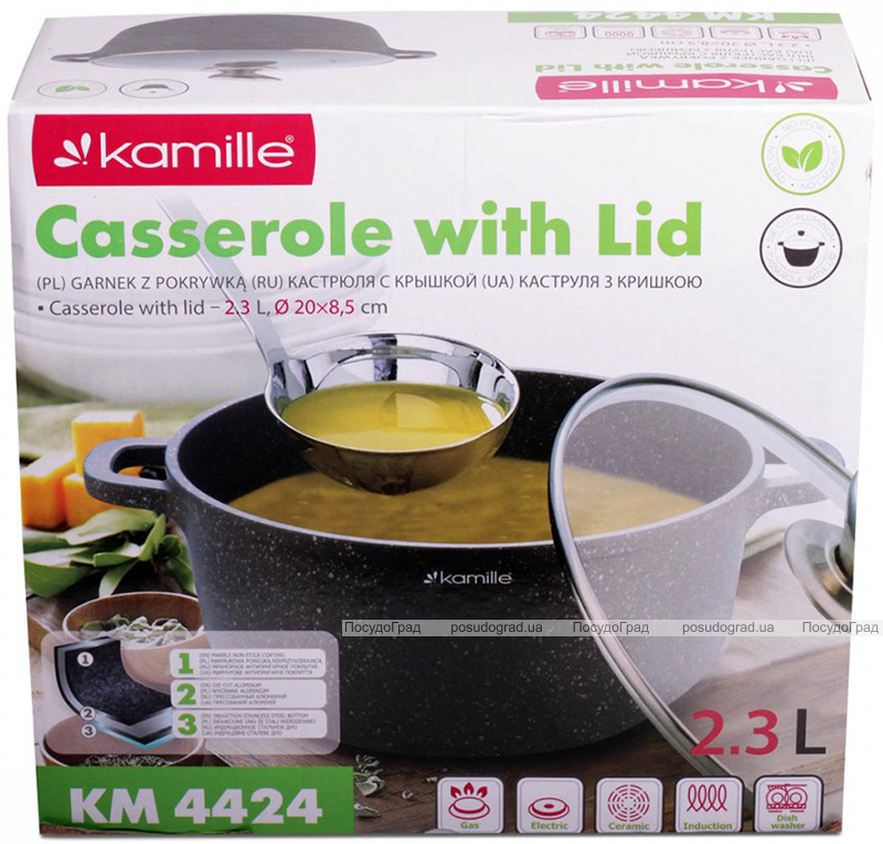 Кастрюля Kamille Landes Grey 2.3л с литыми алюминиевыми ручками