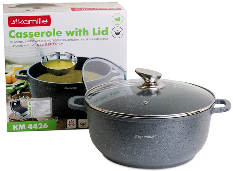 Каструля Kamille Landes Grey 6.5л з литими алюмінієвими ручками