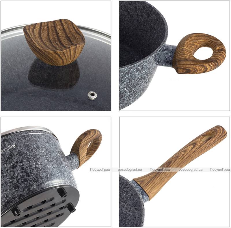 Набір кухонного посуду Kamille Grey Marble 12 предметів, литий алюміній