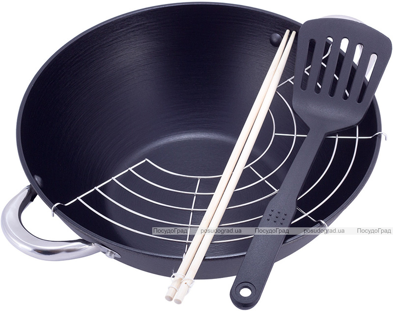 Казан чавунний "Wok" 4.5л, з антипригарним покриттям і аромо-кришкою