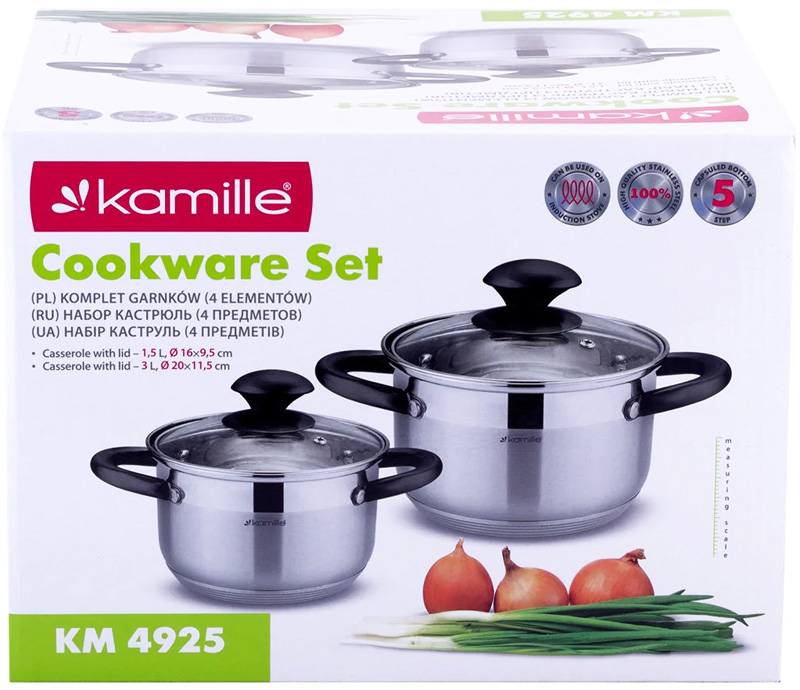 Набір 2 каструлі Kamille Groningen 1.5л, 3л з нержавіючої сталі з 5-шаровим індукційним дном