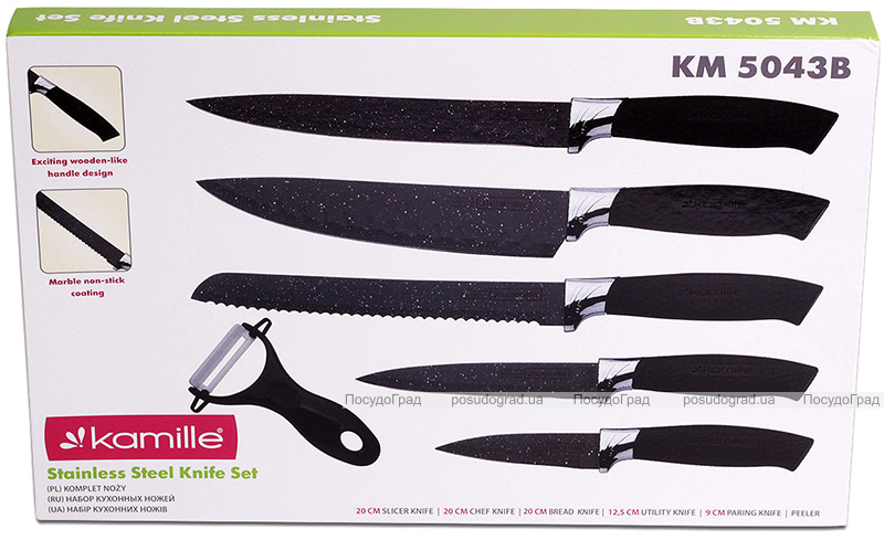 Набір кухонних ножів Kamille Shrenky Black 6 предметів