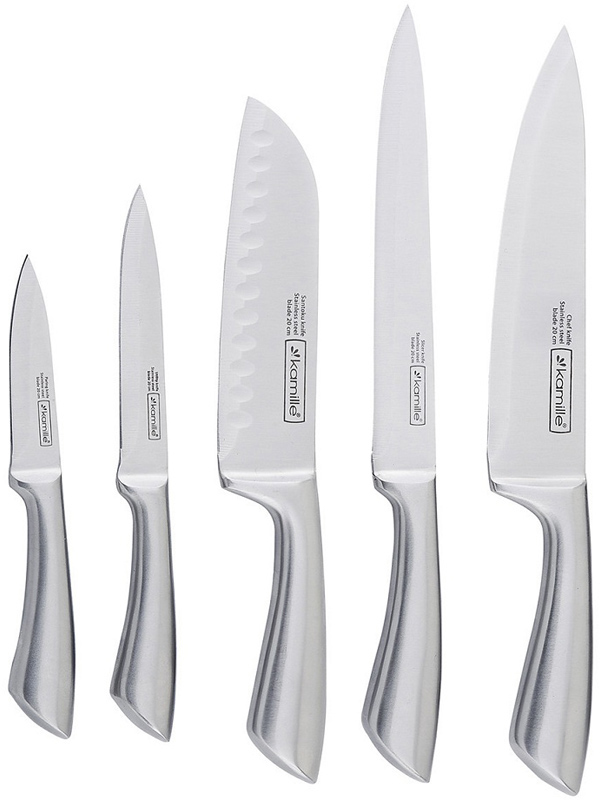 Набор ножей Kamille Steel 5 кухонных ножей на деревянной подставке